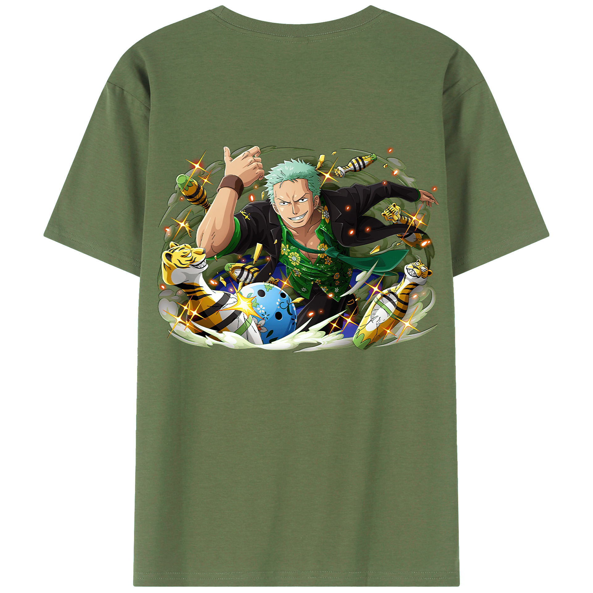 ワンピース ロロノア・ゾロ ONE PIECE Roronoa Zoro 綿100％ メンズ半袖Tシャツ（バックプリント） 通気性